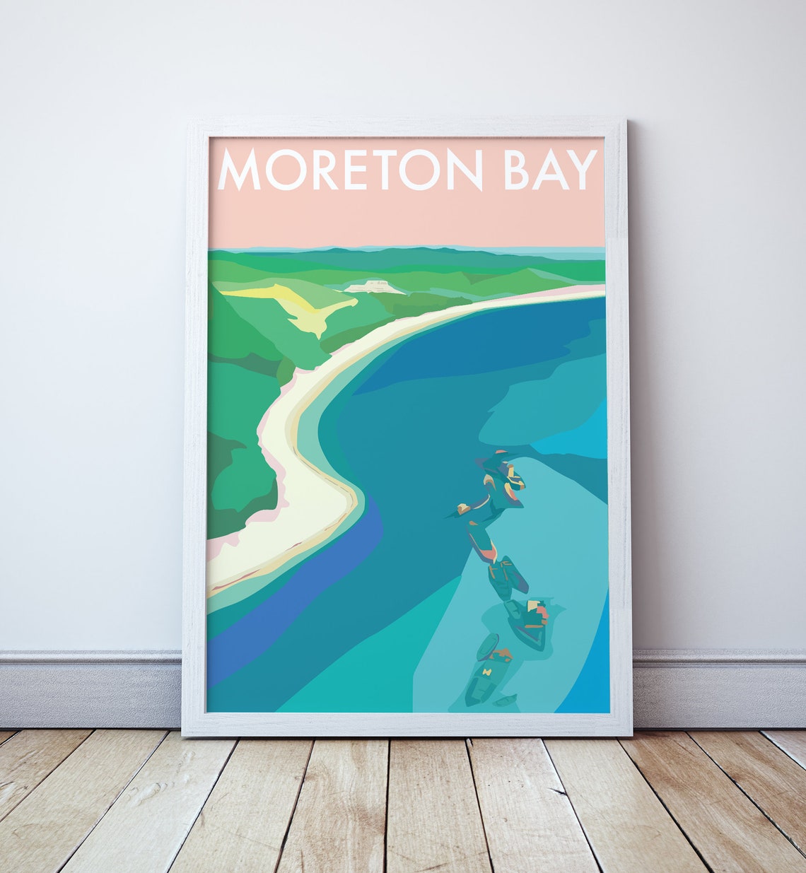 Moreton Bay Tangalooma Curved Island Shoreline Travel Poster