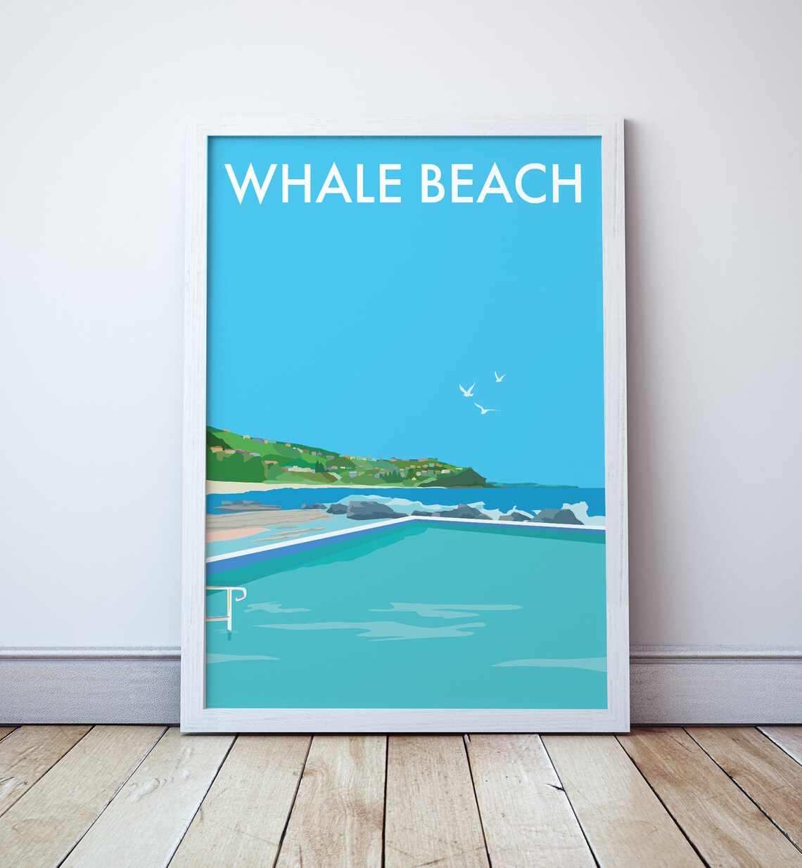 Whale Beach Vintage Style Travel Poster, Sydney
