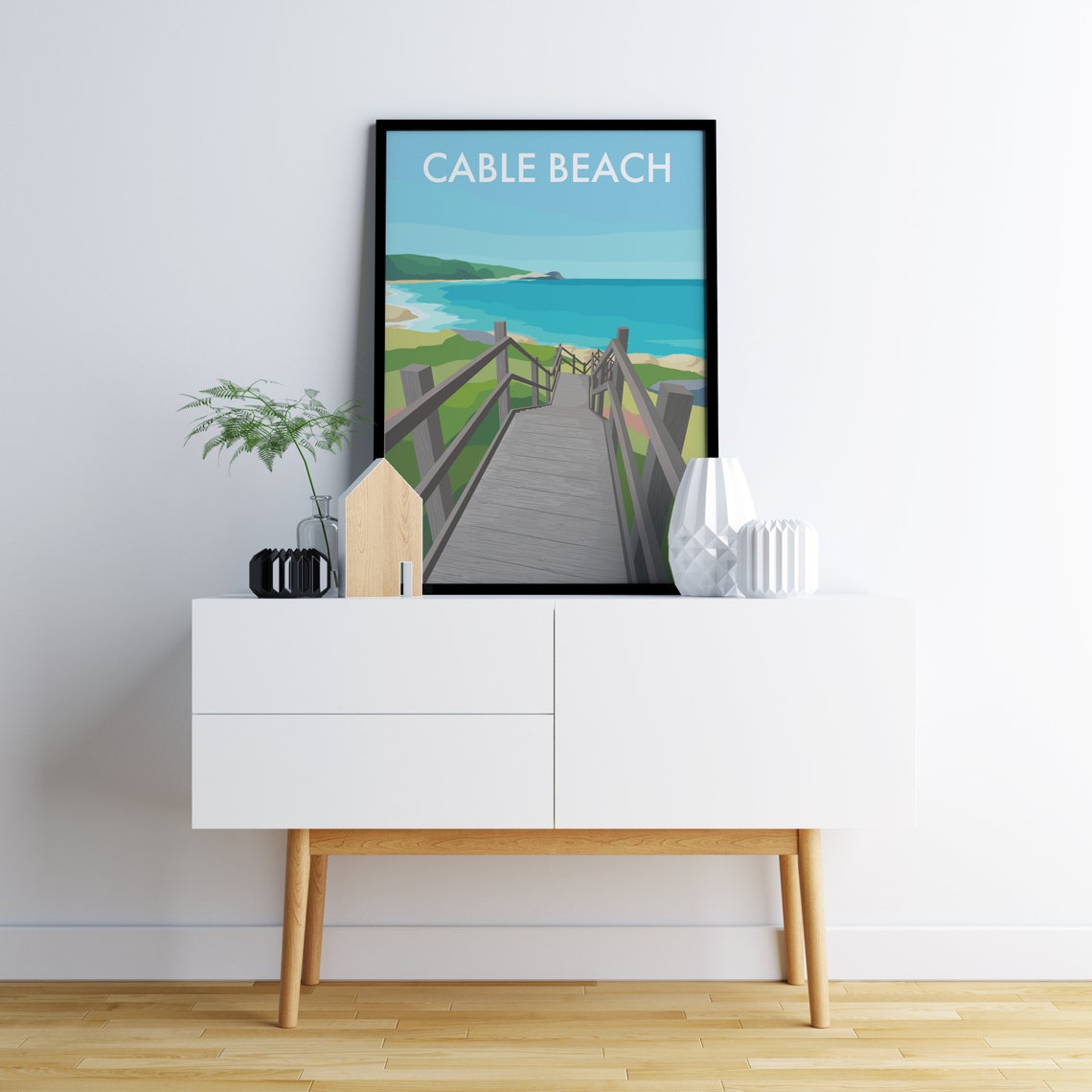 Scenic Cable Beach Wooden Boardwalk Stairway Coastal Travel Poster - Image 2
