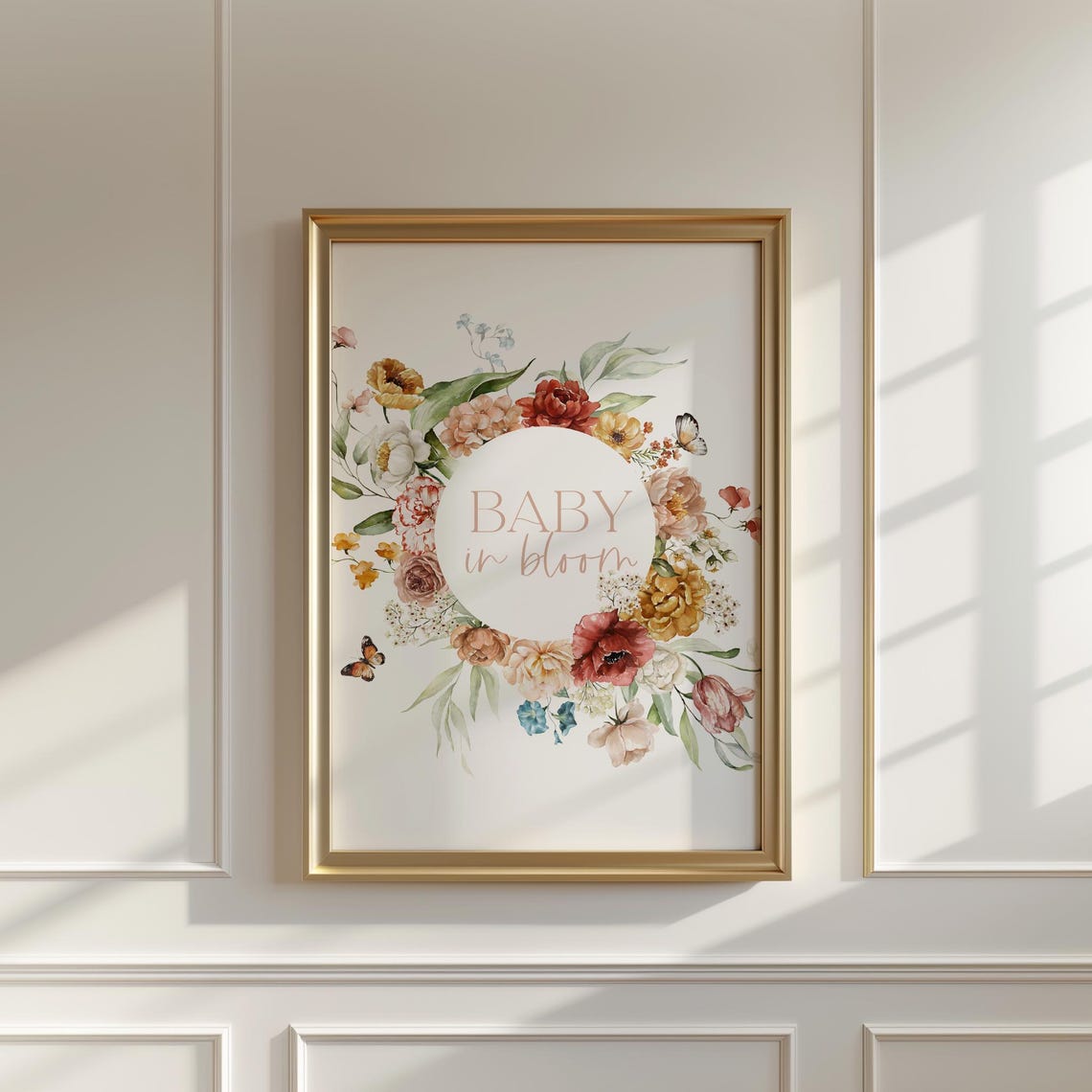Baby In Bloom Round Wildflower Wreath Nursery Wall Decor Print - Image 2