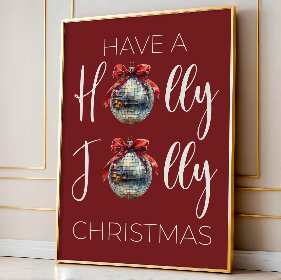 Have A Holly Jolly Christmas Disco Ball Ornament Retro Holiday Poster - Image 2