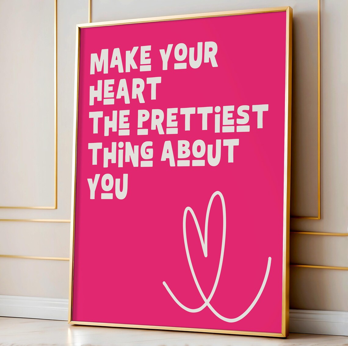 Heart Quote Wall Art Print Make Your Heart The Prettiest Print Pink Girly Aesthetic Pink Heart Modern Art Print Love Quote Wall Art - Image 2
