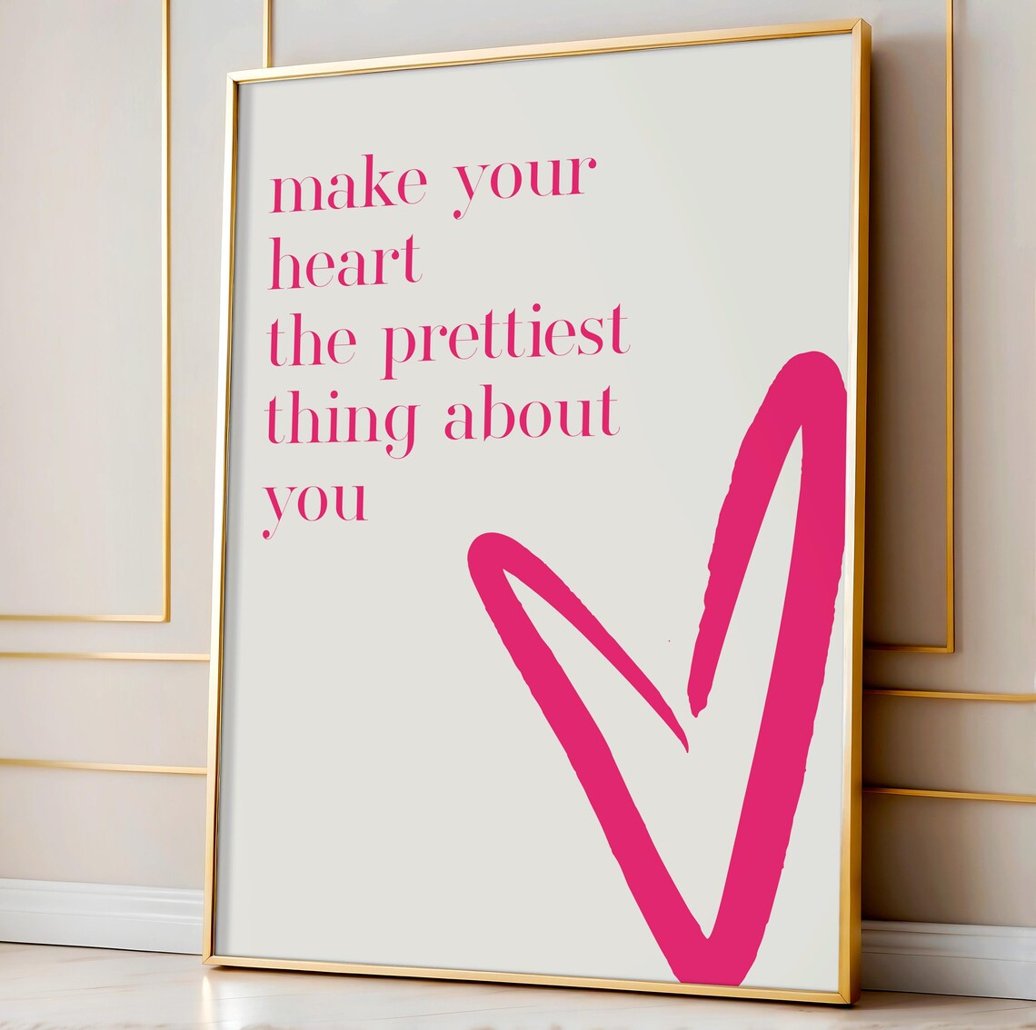 Heart Quote Wall Art Print Make Your Heart The Prettiest Print Pink Girly Aesthetic Pink Heart Modern Art Print Love Quote Wall Art - Image 3