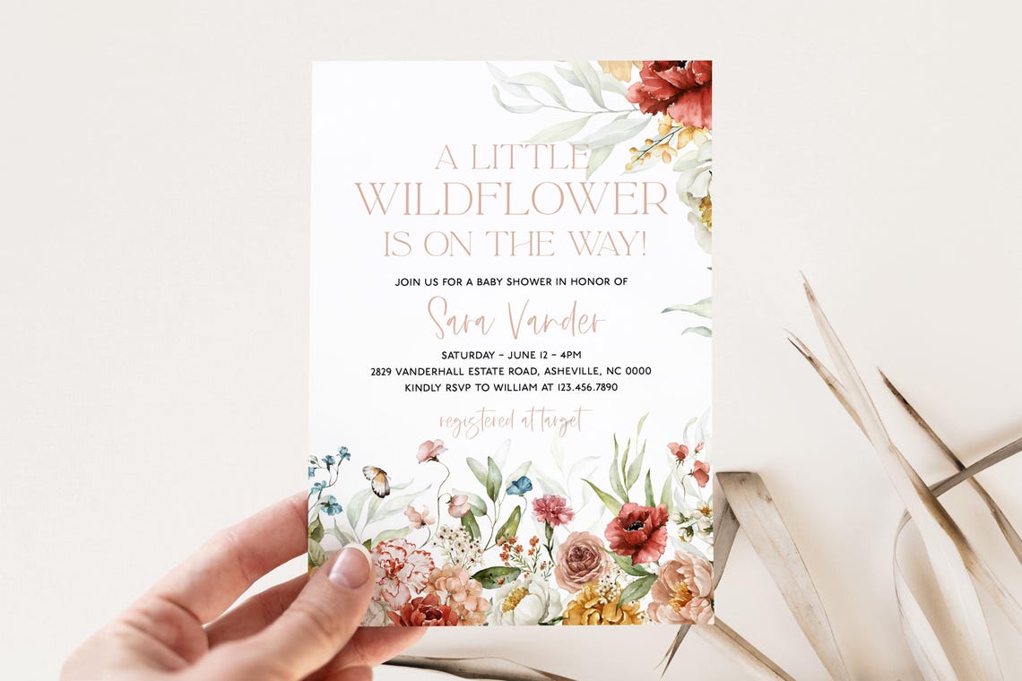 Little Wildflower Baby Shower Invitation Floral Editable Print - Image 2