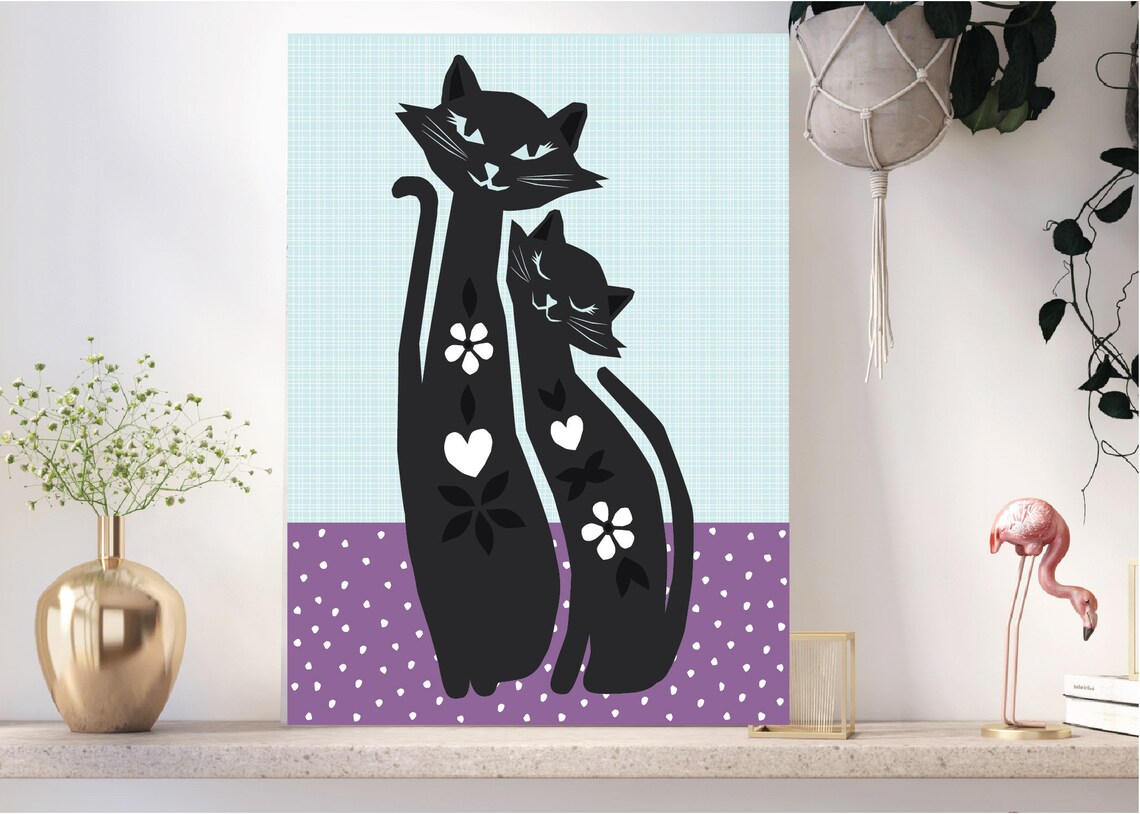 Black Cat Retro Cat Art Print - Image 3