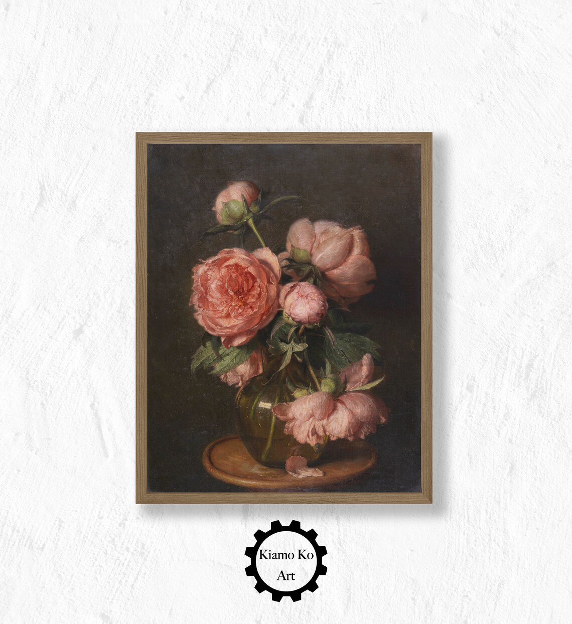 Pink Peonies in a Glass Vase Vintage Floral Still Life Poster