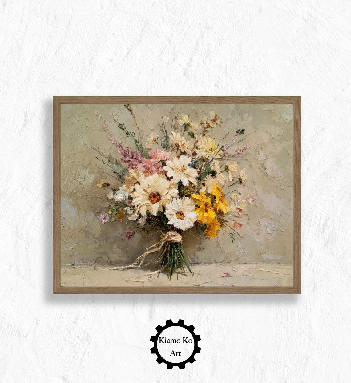 Tied Wildflower Bouquet With Daisies On A Neutral Backdrop Poster