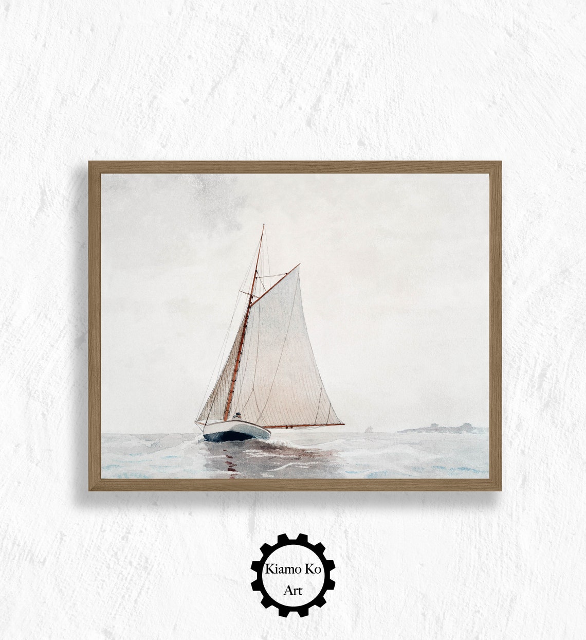 Sailboat With White Sails On Calm Sea Minimalist Nautical Art Poster