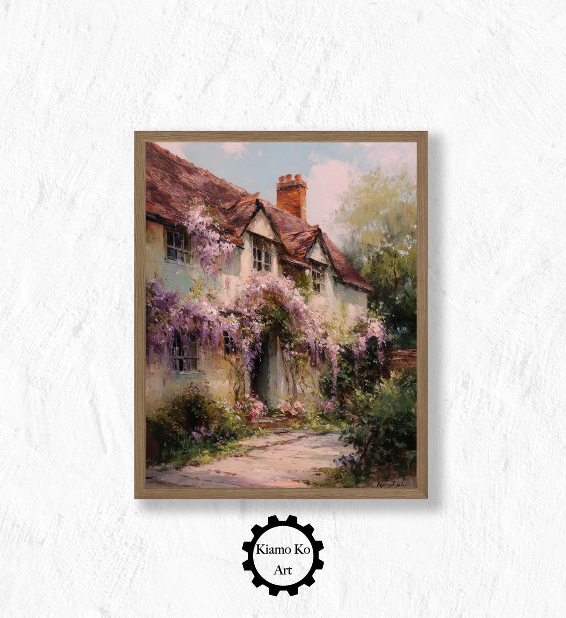 Pink Wisteria Over Stone Cottage Red Tiled Roof Spring Poster