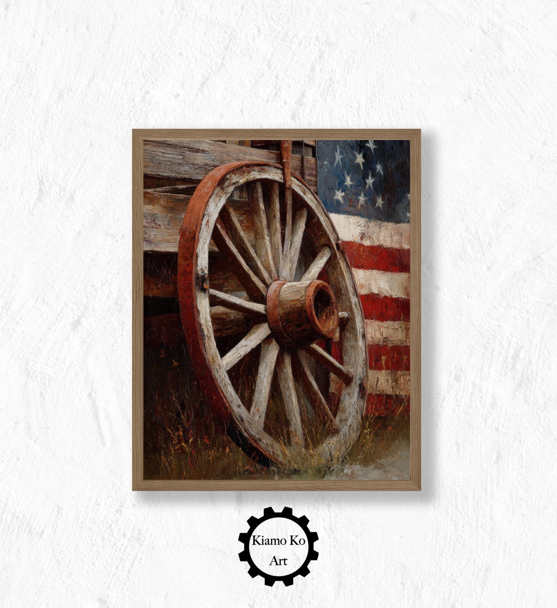 Wagon Wheel American Flag Barn Rustic Americana Farm Wall Decor Poster