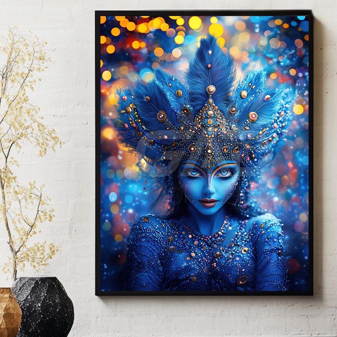 Blue Woman Man Poster Print Wall Art Designs Painting Goddess God Vishnu India Gad Art 00006 The Spirit Of Krishna