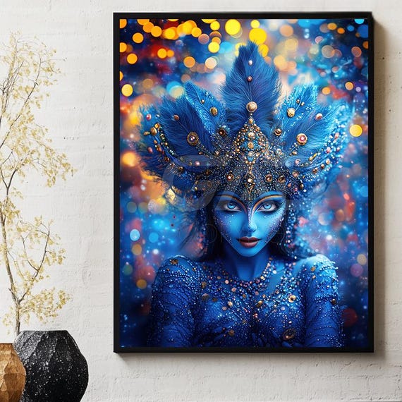 Blue Woman Man Poster Print Wall Art Designs Painting Goddess God Vishnu India Gad Art 00006 The Spirit Of Krishna
