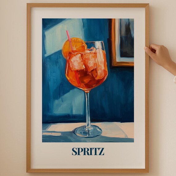 Spritz Cocktail Painting Blue Painterly Modern Bar Kitchen Poster