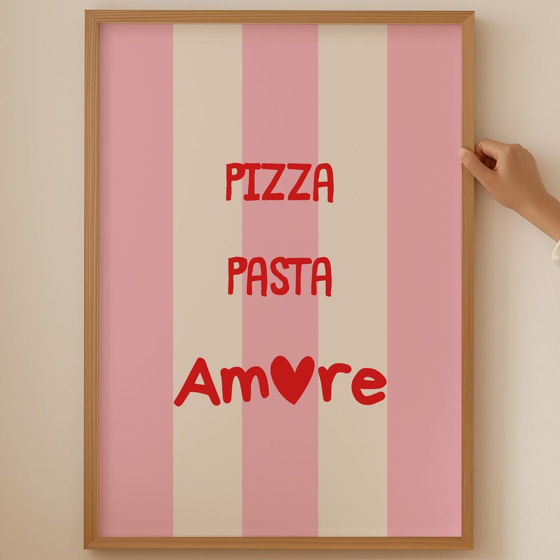 Pizza Pasta Amore Pink Striped Italian Kitchen Typography Print