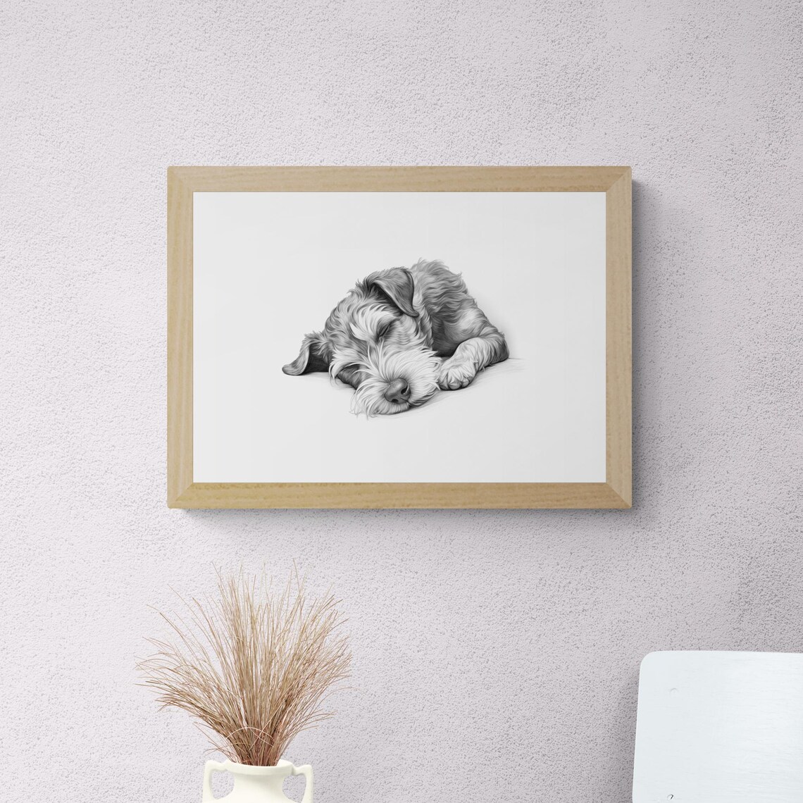 Sleeping Schnauzer Vintage Dog Sketch Art Print - Image 2