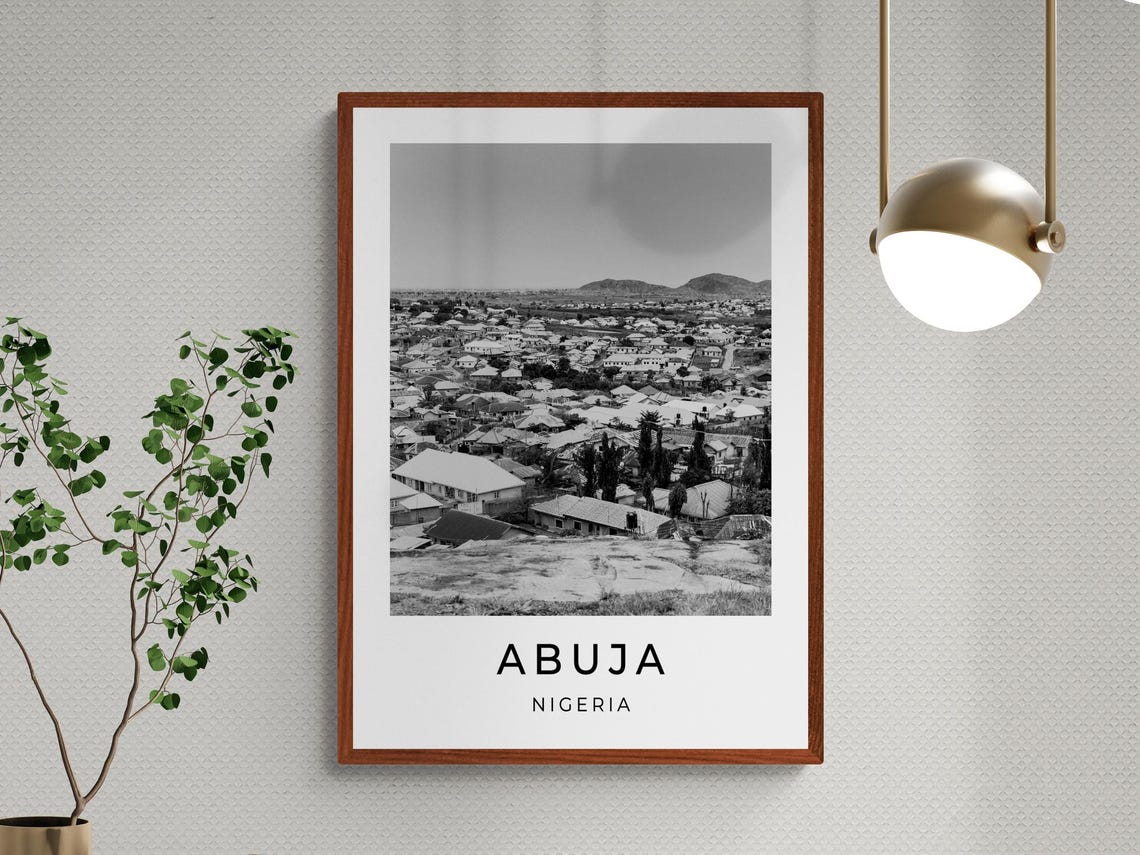 Abuja Nigeria Cityscape Hills Panoramic Black White Travel Poster - Image 3