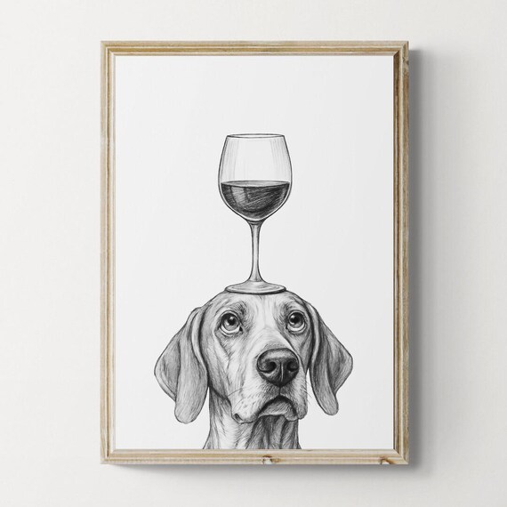 English Pointer Dog Art Print Funny And Wine Drawing Lover Wall Decor Lovers Gifts