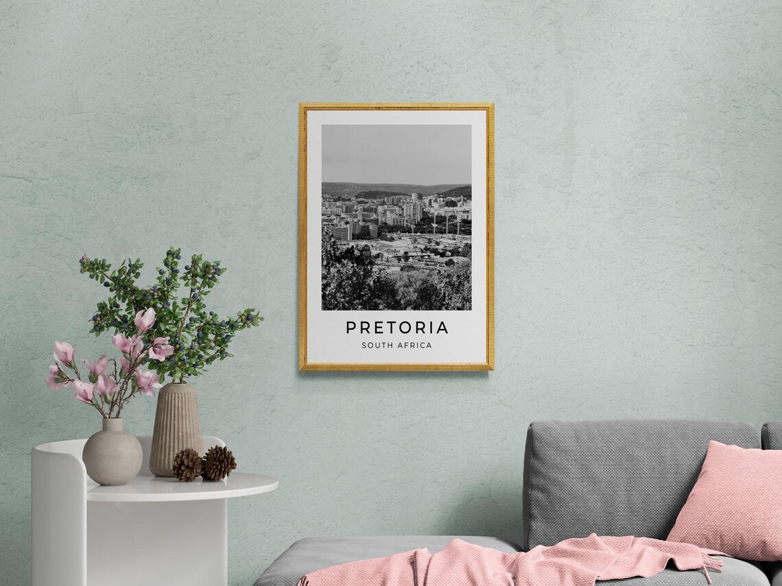 Pretoria South Africa City Skyline Hills Black White Travel Poster - Image 2