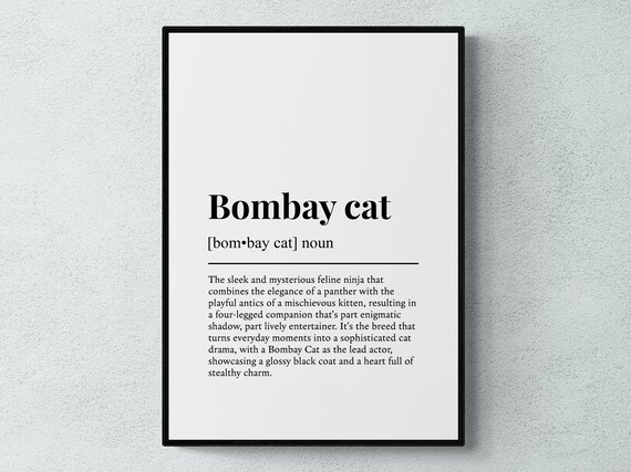 Bombay Cat Funny Dictionary Definition Sleek Minimalist Cat Lover Poster
