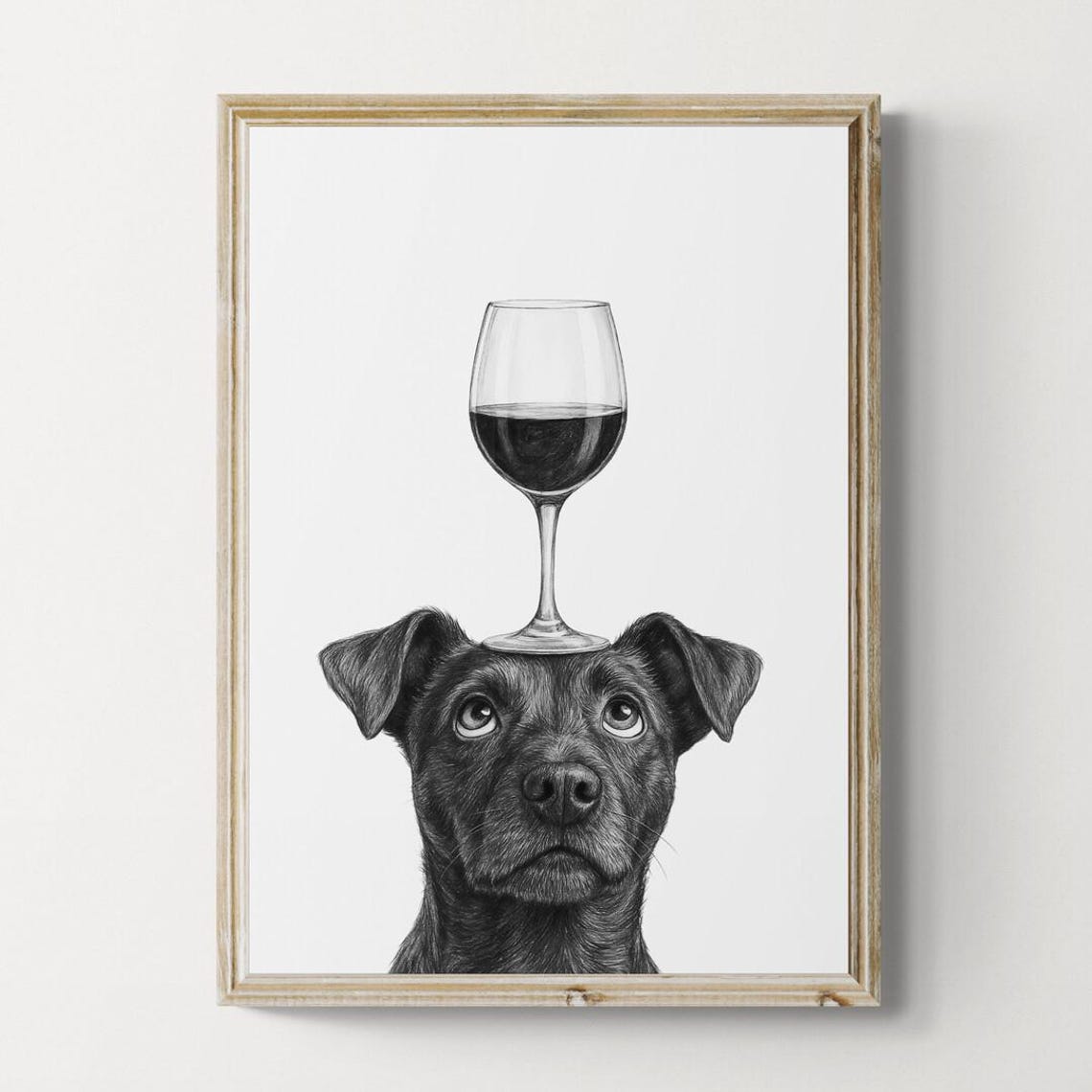 Patterdale Terrier With Red Wine Glass Balanced Cute Sketch Poster