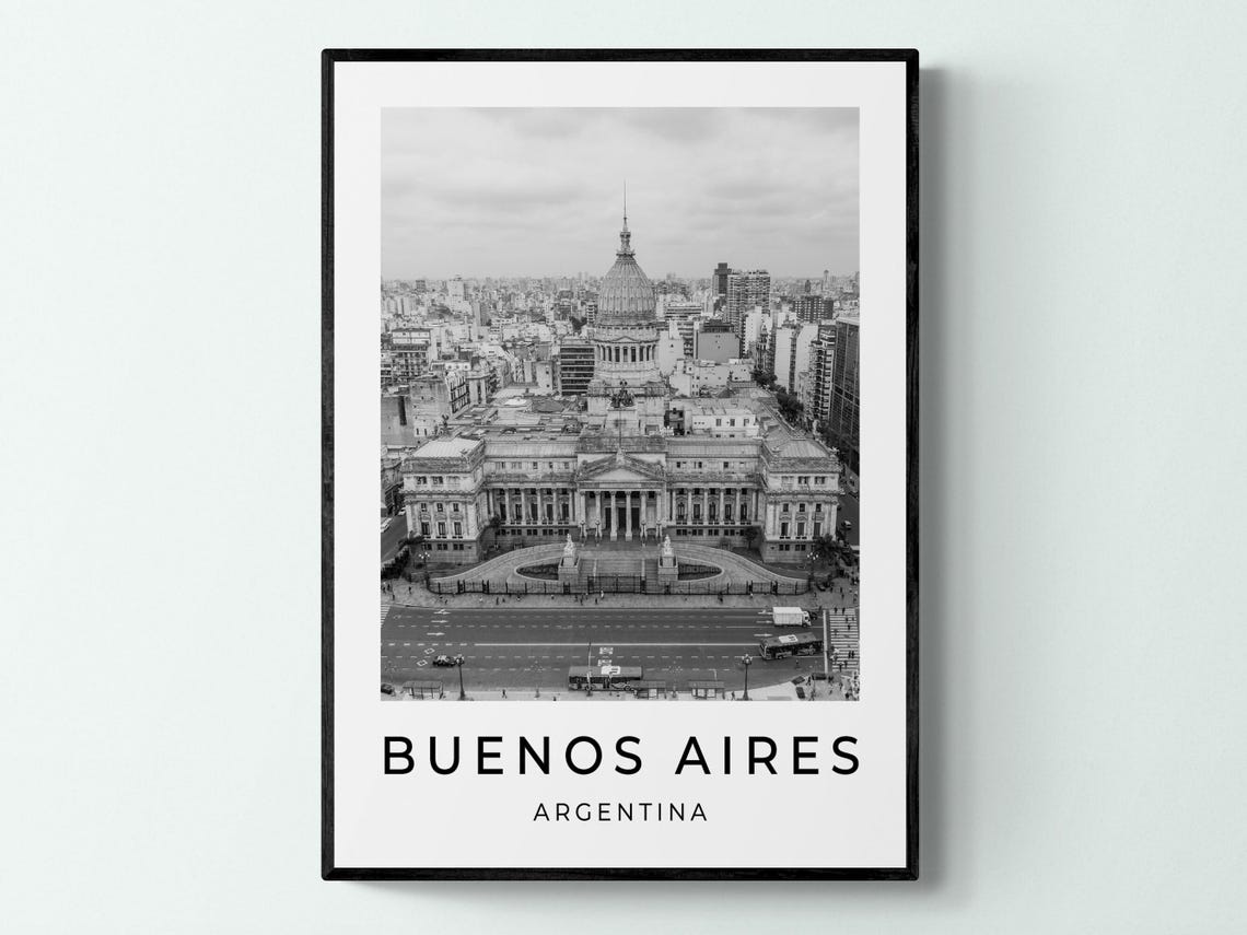 Buenos Aires Argentina Congress Palace Dome Aerial Black White Poster