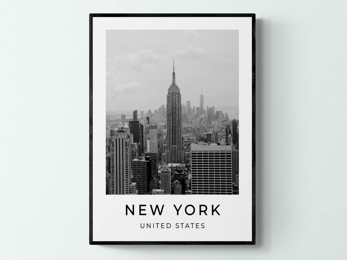 New York City Empire State Building Black White Skyline Photo Print