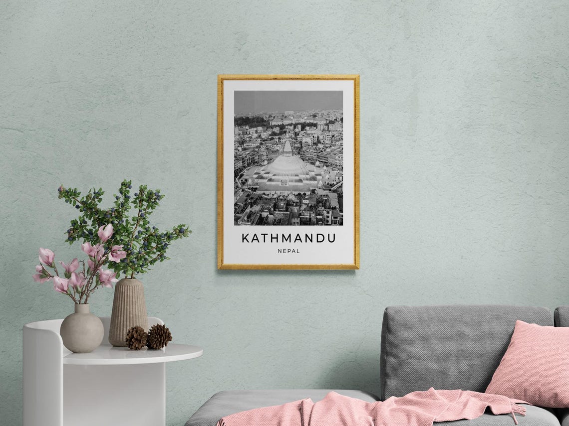 Kathmandu Nepal Boudhanath Stupa Aerial Monochrome Travel Poster - Image 2