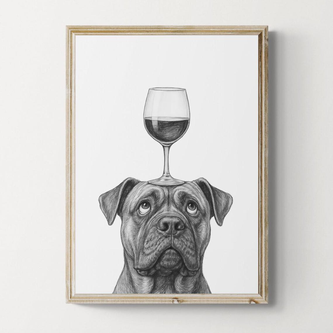 Cane Corso Balancing Wine Glass on Head Funny Sketch Art Poster