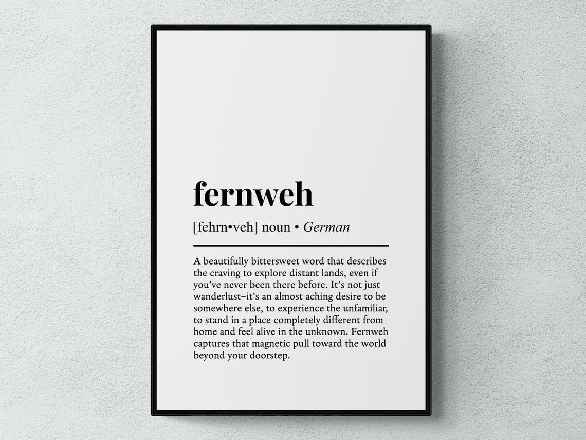 Fernweh German Word Definition Wanderlust Travel Poster Gift