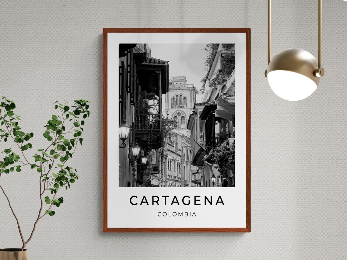 Cartagena Colombia Travel Poster, Black And White - Image 3