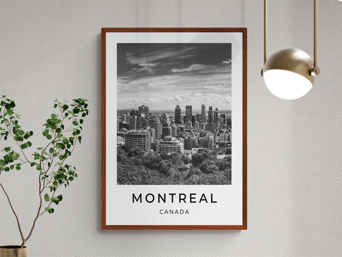 Montreal Canada Downtown Skyline Mount Royal Black White Travel Poster - Image 3