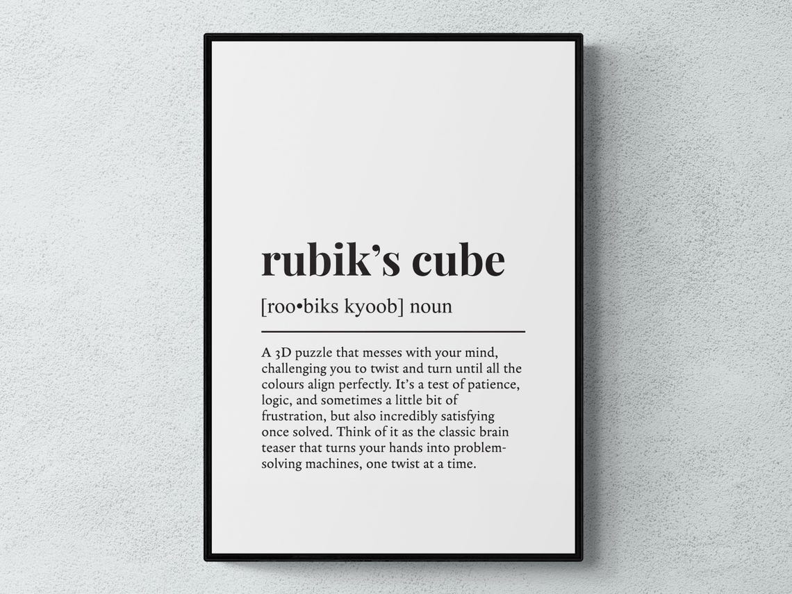 Rubik's Cube Hobby Funny Dictionary Definition Black White Poster