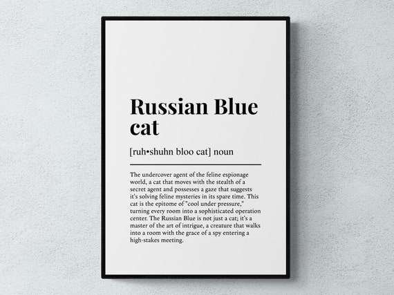 Russian Blue Cat Funny Definition Wall Art Print