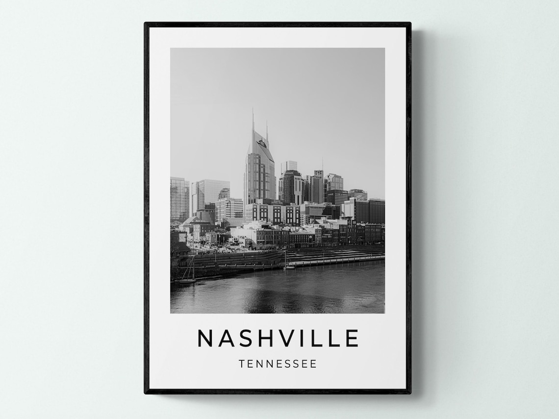 Nashville Tennessee Black White River Skyline Photo Music City Print