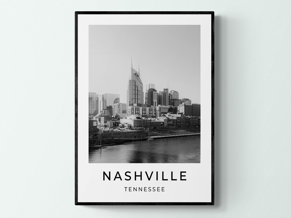 Nashville Tennessee Skyline Cumberland River Black White City Poster
