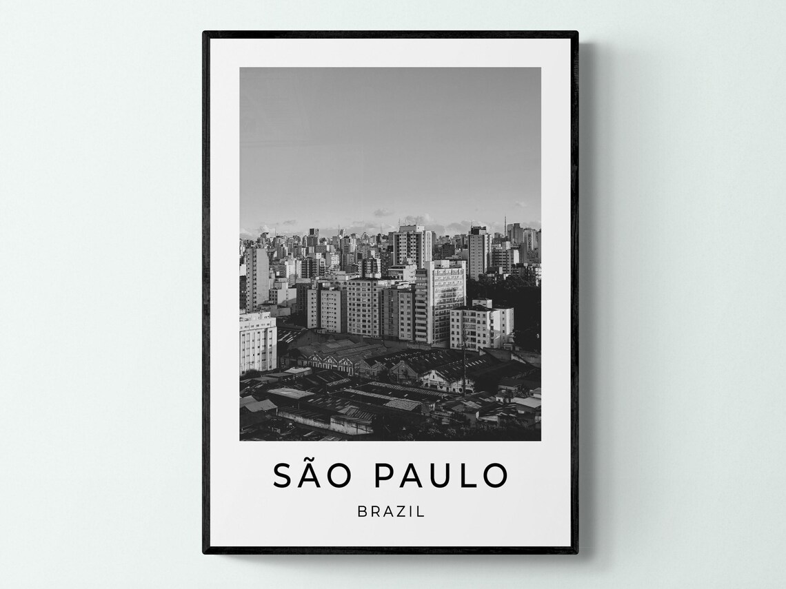 Sao Paulo Brazil City Skyline Black And White Monochrome Travel Poster