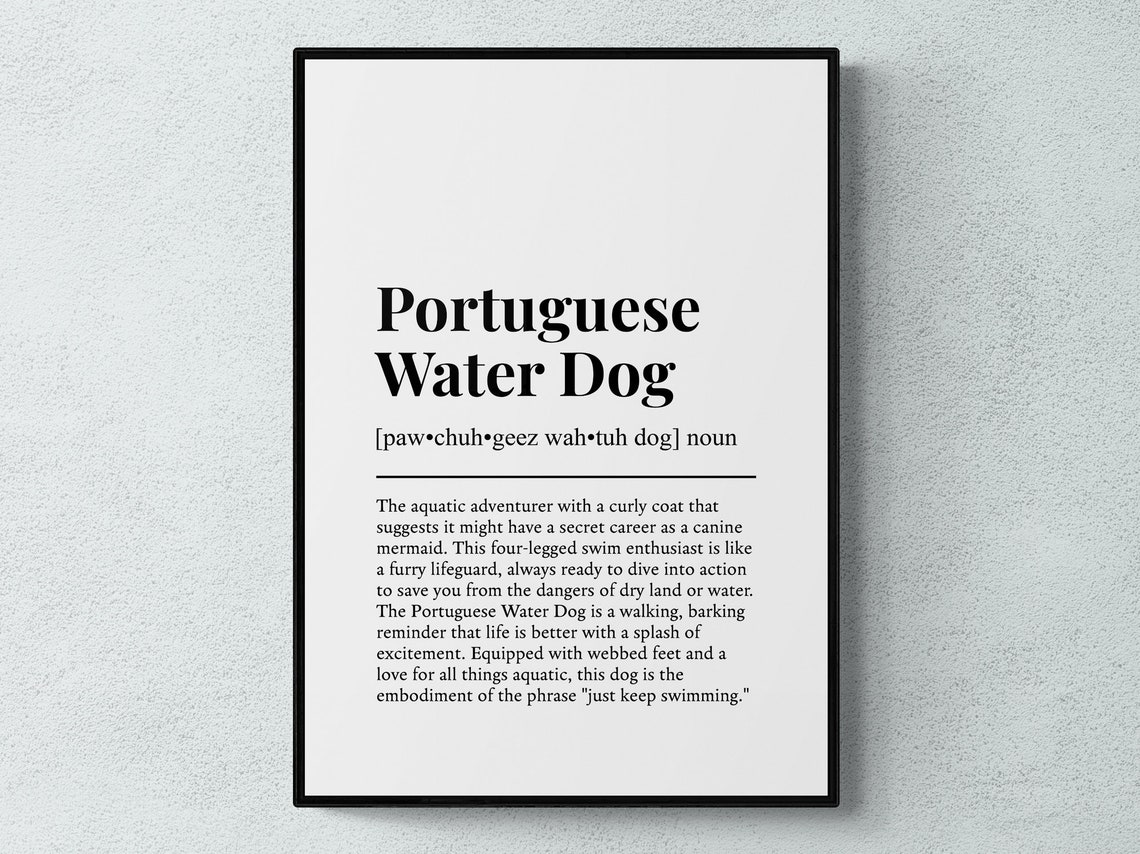 Portuguese Water Dog Dictionary Definition Black White Humor Poster