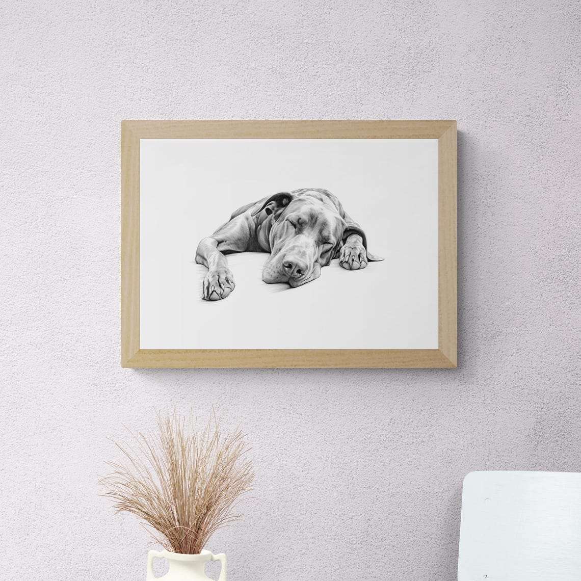 Sleeping Dog Pencil Sketch Peaceful Pup Nap Black White Dog Print - Image 2