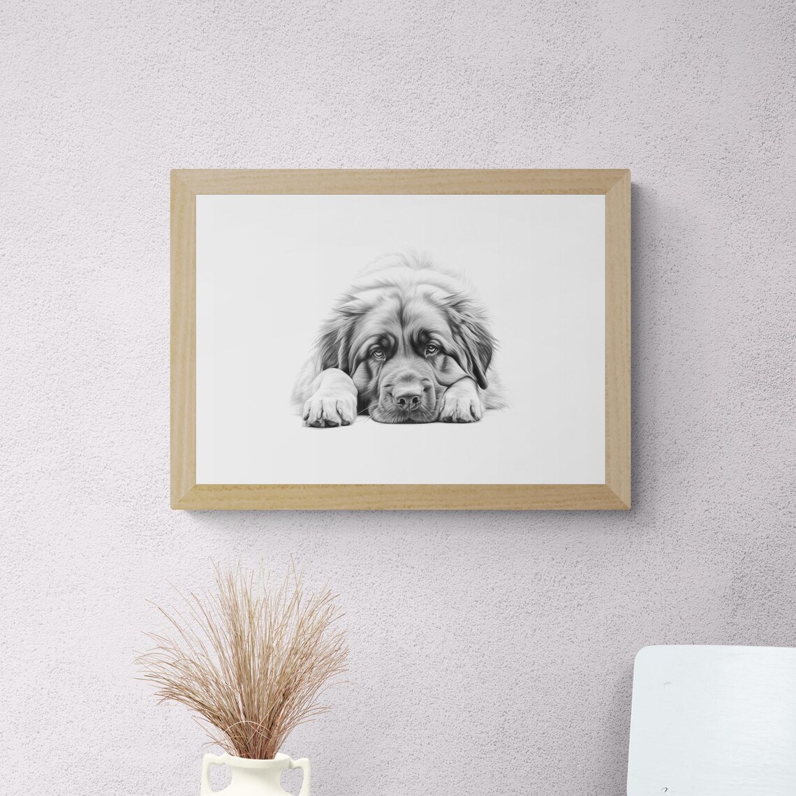 Leonberger Puppy Giant Fluffy Lion Look Pencil Sketch Portrait Print - Image 2