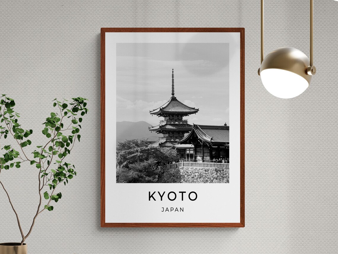 Kyoto Japan Temple Pagoda Black And White Monochrome Travel Poster - Image 3