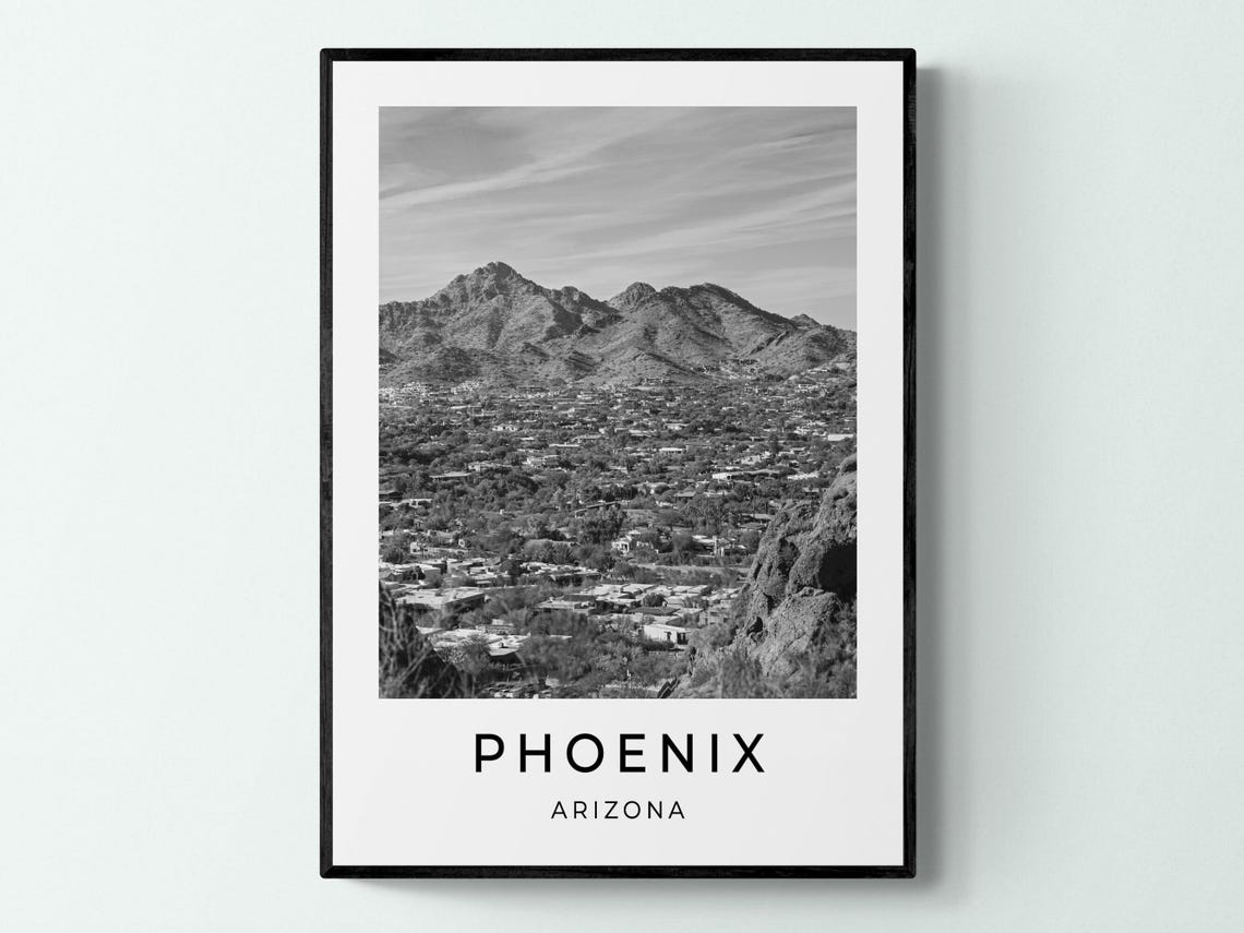 Phoenix Arizona Desert Mountain Skyline Black And White City Poster