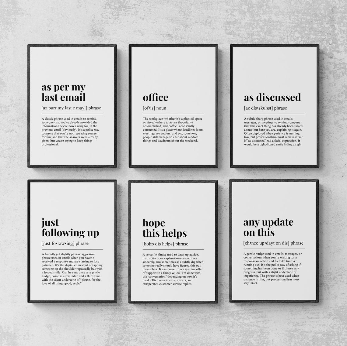 Office Funny Definitions Set Of 6 Prints Sport Wall Decor
