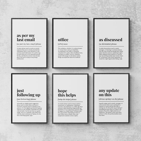 Office Funny Definitions Set Of 6 Prints Sport Wall Decor