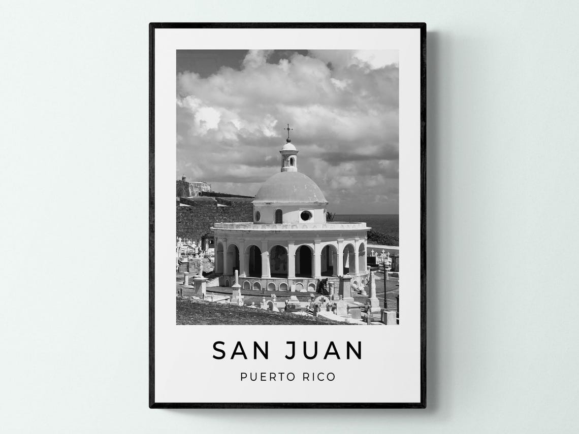San Juan Puerto Rico Oceanfront Cemetery Chapel Black And White Poster