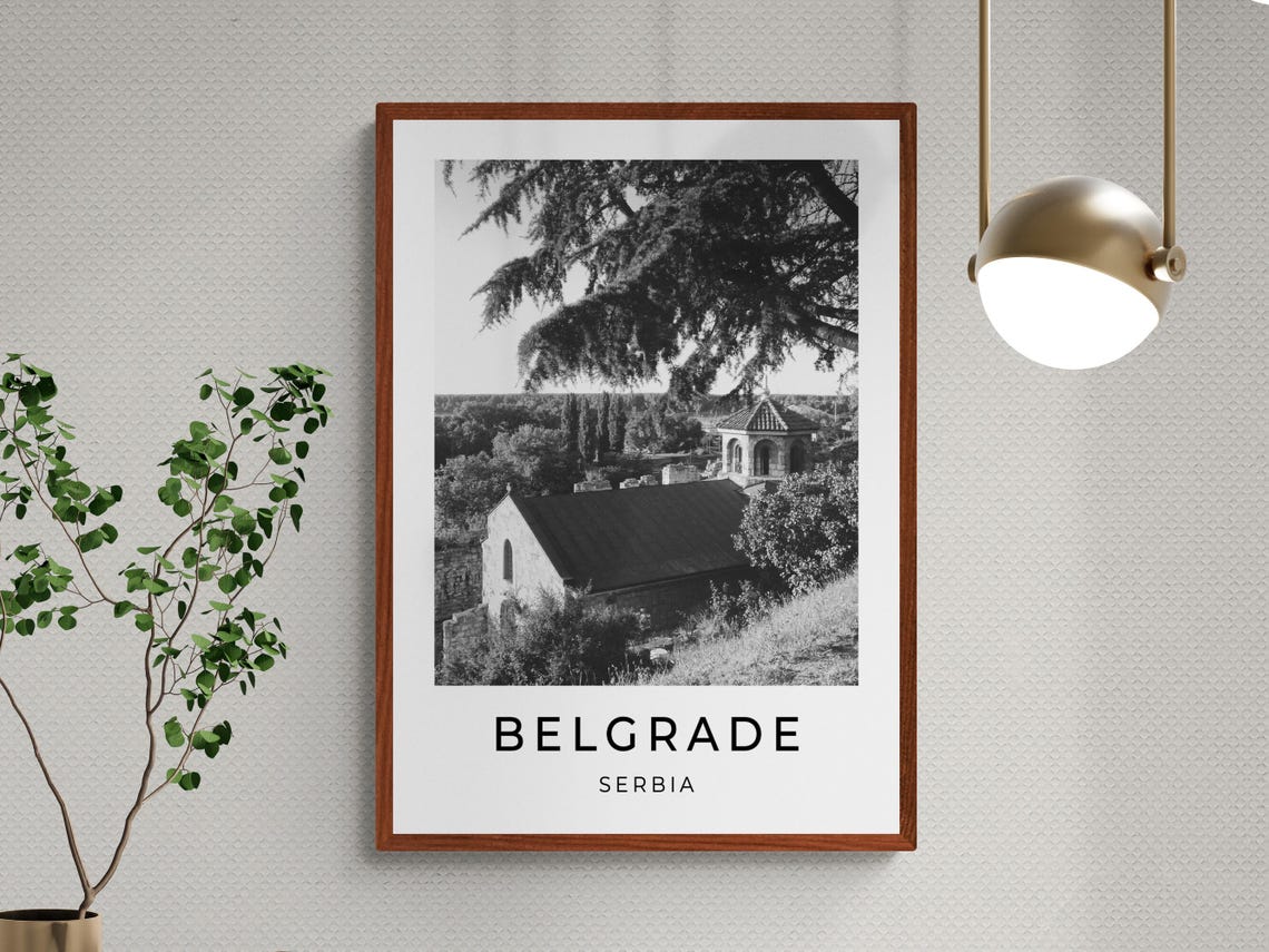 Belgrade Serbia Historic Stone Church Black And White Travel Poster - Image 3