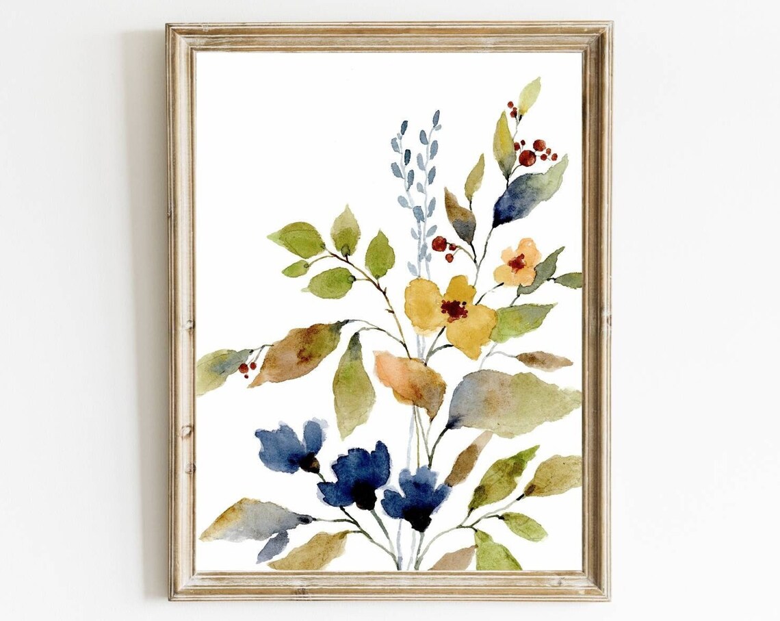 Wildflowers Watercolor Art Print, Minimalist Botanical