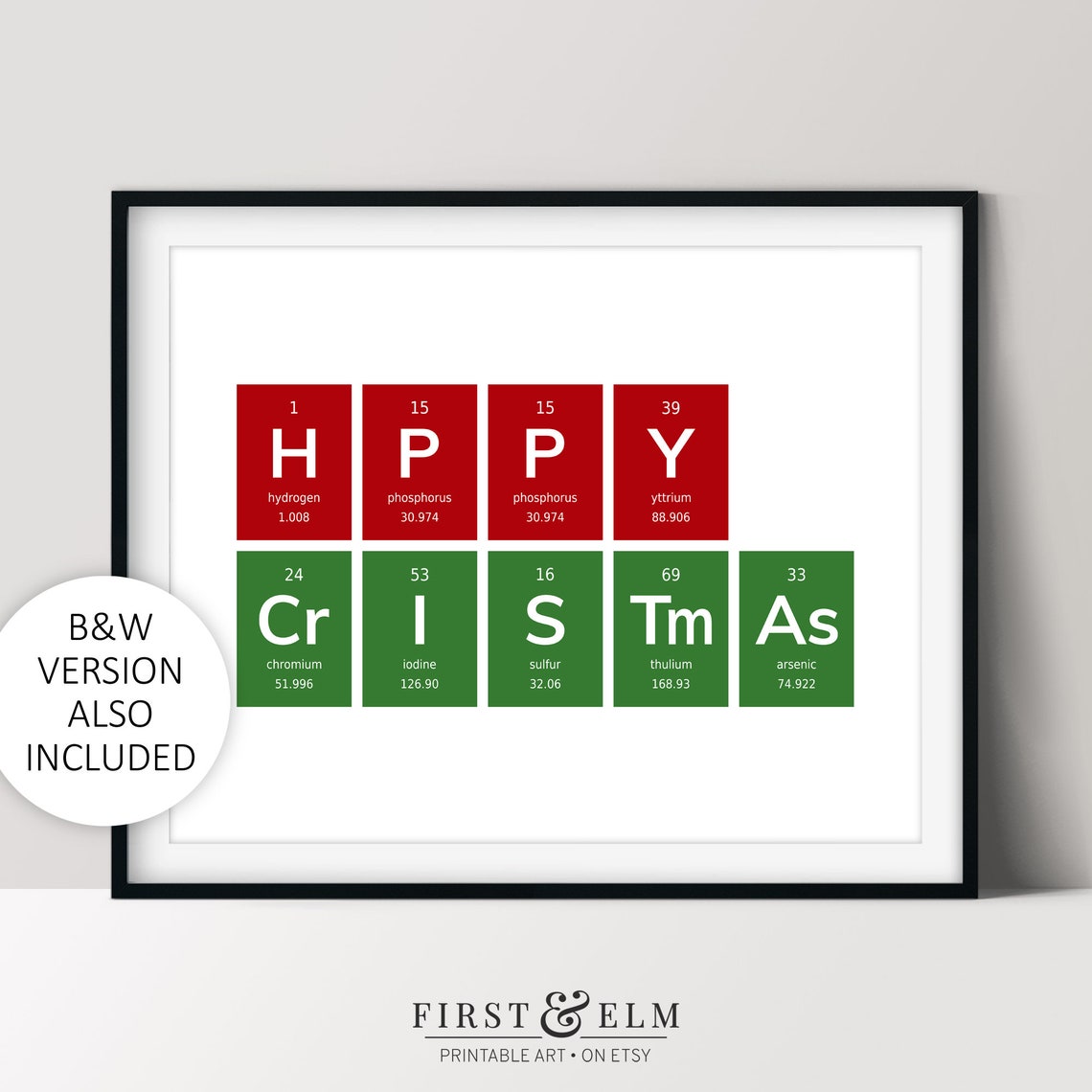 Happy Christmas Periodic Table Bold Science Nerd Holiday Poster