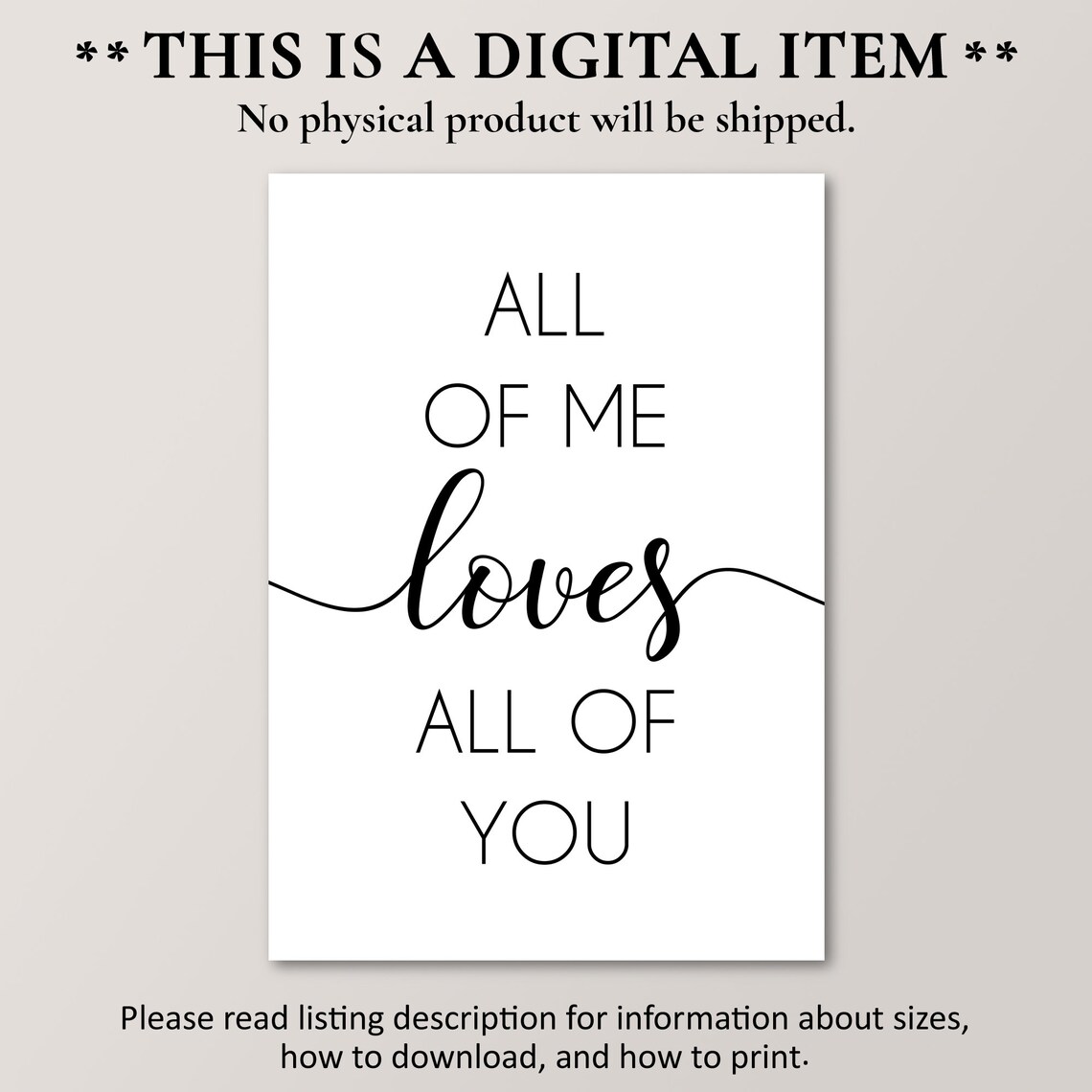 All Of Me Loves All Of You Romantic Wedding Love Quote Wall Poster - Image 4