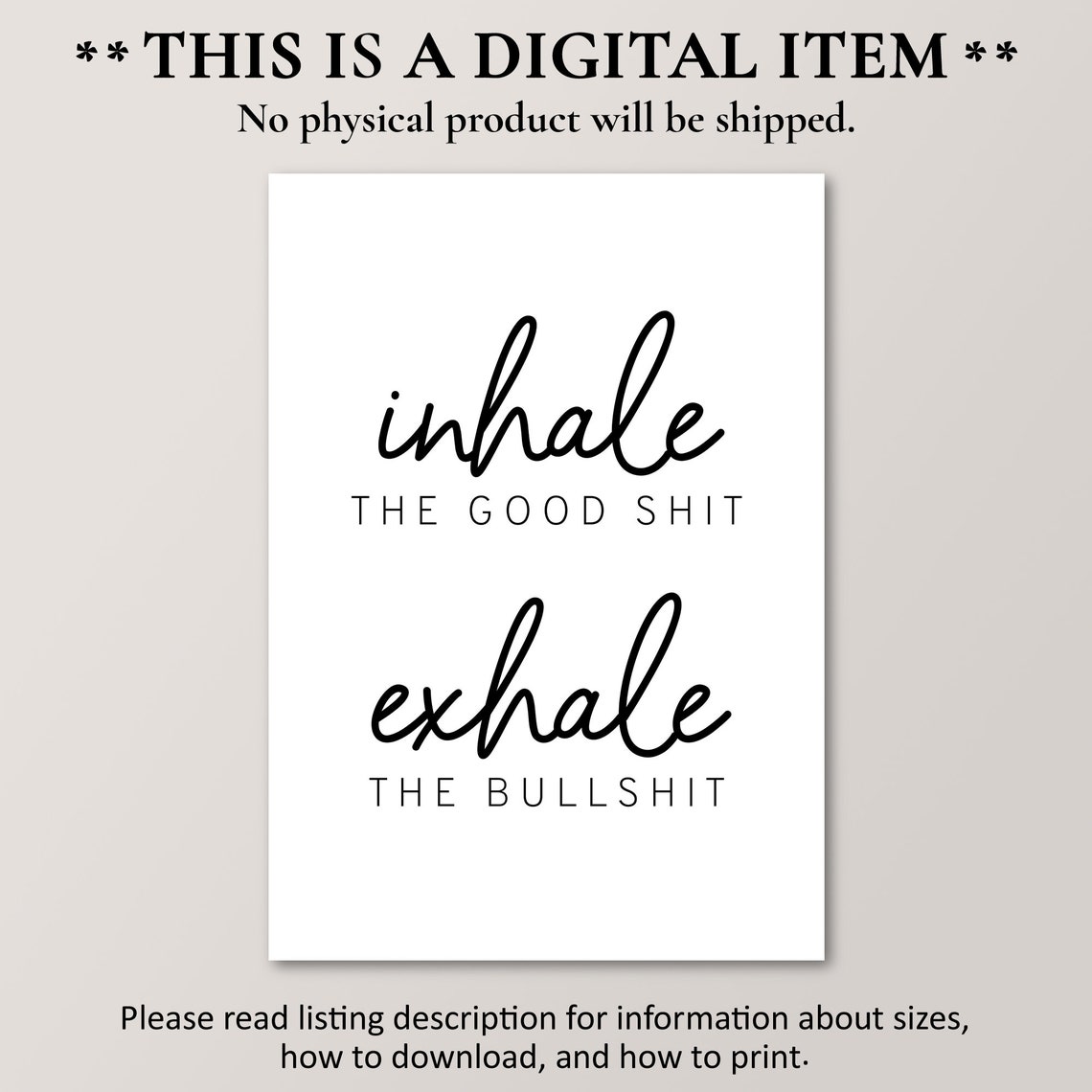 Inhale The Good Shit Exhale The Bullshit Funny Quote Wall Art - Image 2