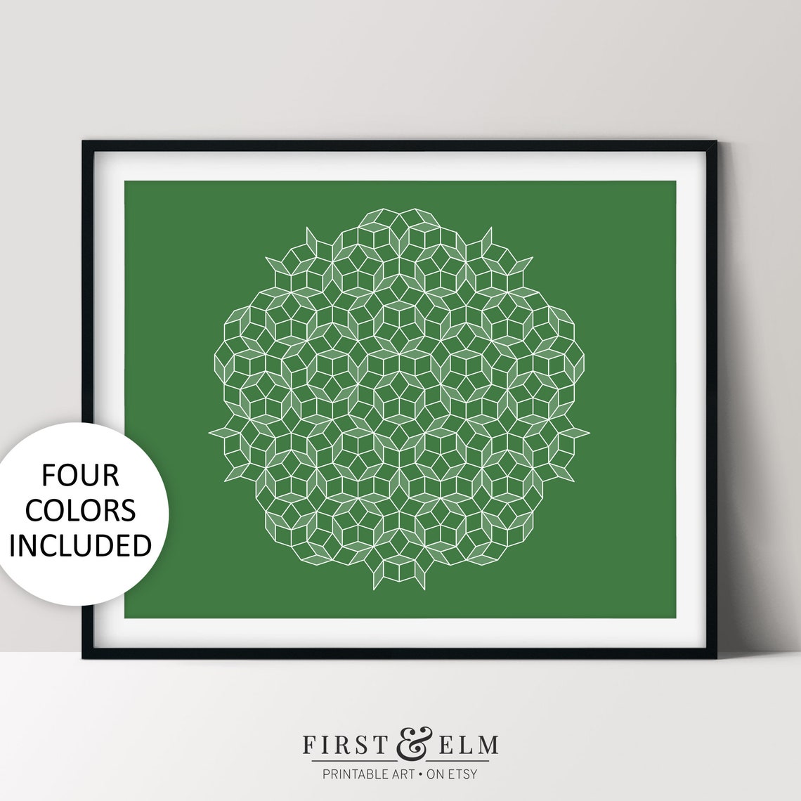 Penrose Tiling Geometric Star Mandala Navy Blue Math Art Poster - Image 3